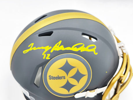 Terry Bradshaw Autographed Pittsburgh Steelers Slate Gray Speed Mini Helmet Beckett BAS Witness Stock #230083