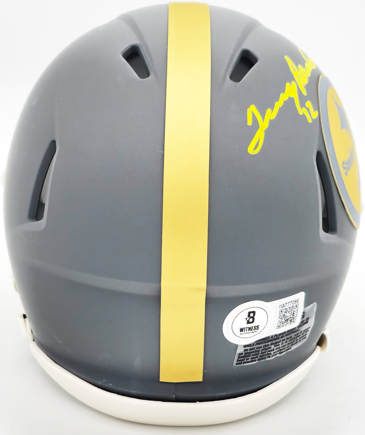 Terry Bradshaw Autographed Pittsburgh Steelers Slate Gray Speed Mini Helmet Beckett BAS Witness Stock #230083
