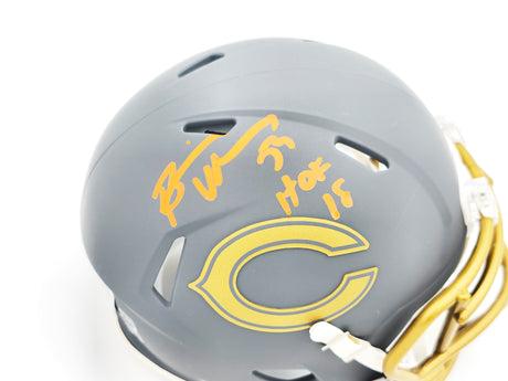 Brian Urlacher Autographed Chicago Bears Slate Gray Speed Mini Helmet "HOF 18" Beckett BAS Witness Stock #230080