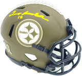 Terry Bradshaw Autographed Pittsburgh Steelers Army Green Salute to Service Speed Mini Helmet Beckett BAS Witness Stock #230084