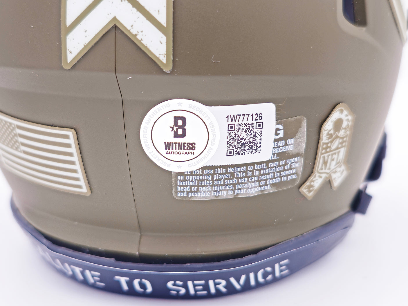 Terry Bradshaw Autographed Pittsburgh Steelers Army Green Salute to Service Speed Mini Helmet Beckett BAS Witness Stock #230084