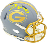 Josh Jacobs Autographed Green Bay Packers Slate Gray Speed Mini Helmet Beckett BAS Witness Stock #230062