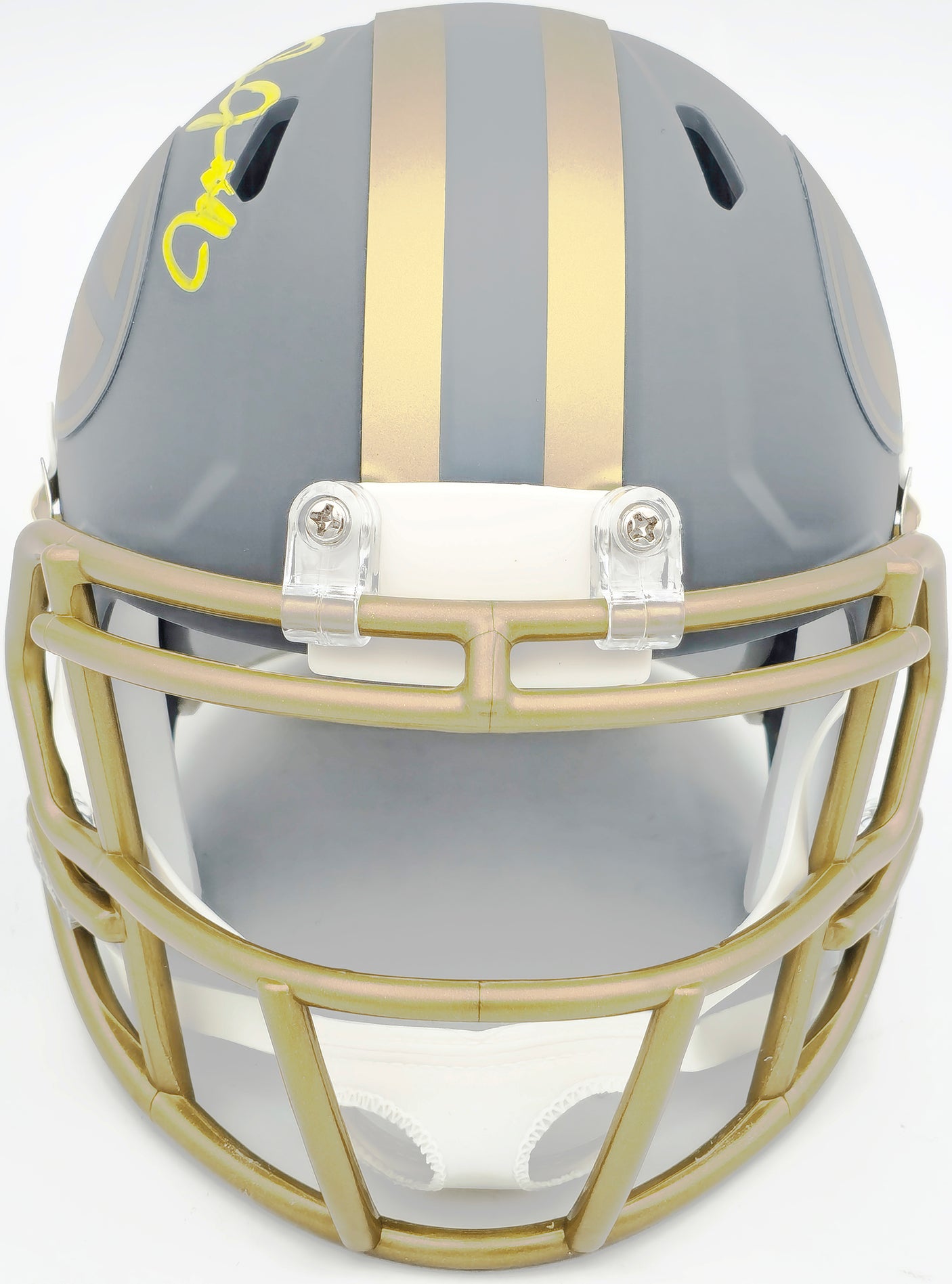 Josh Jacobs Autographed Green Bay Packers Slate Gray Speed Mini Helmet Beckett BAS Witness Stock #230062