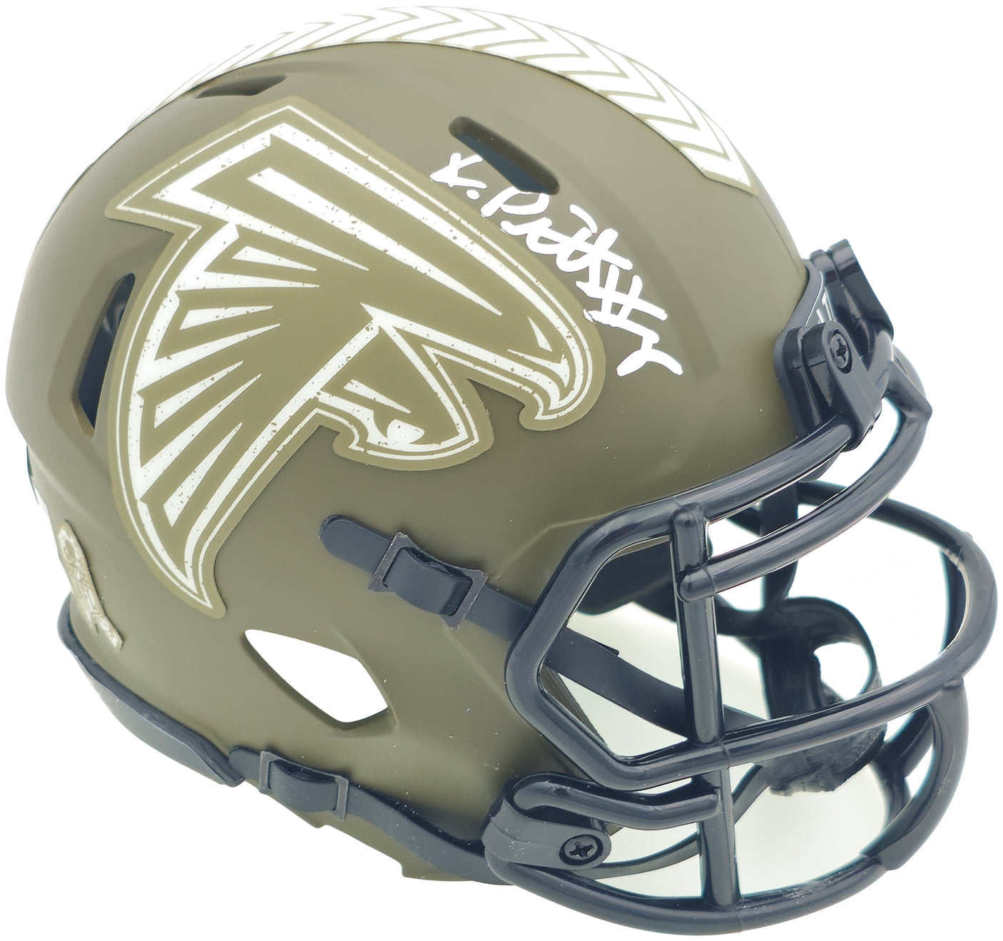 Kyle Pitts Autographed Atlanta Falcons Army Green Salute to Service Speed Mini Helmet Beckett BAS Witness Stock #230065