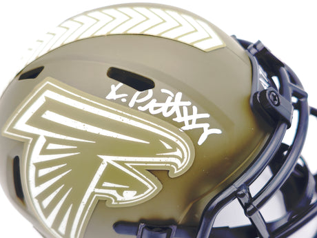 Kyle Pitts Autographed Atlanta Falcons Army Green Salute to Service Speed Mini Helmet Beckett BAS Witness Stock #230065