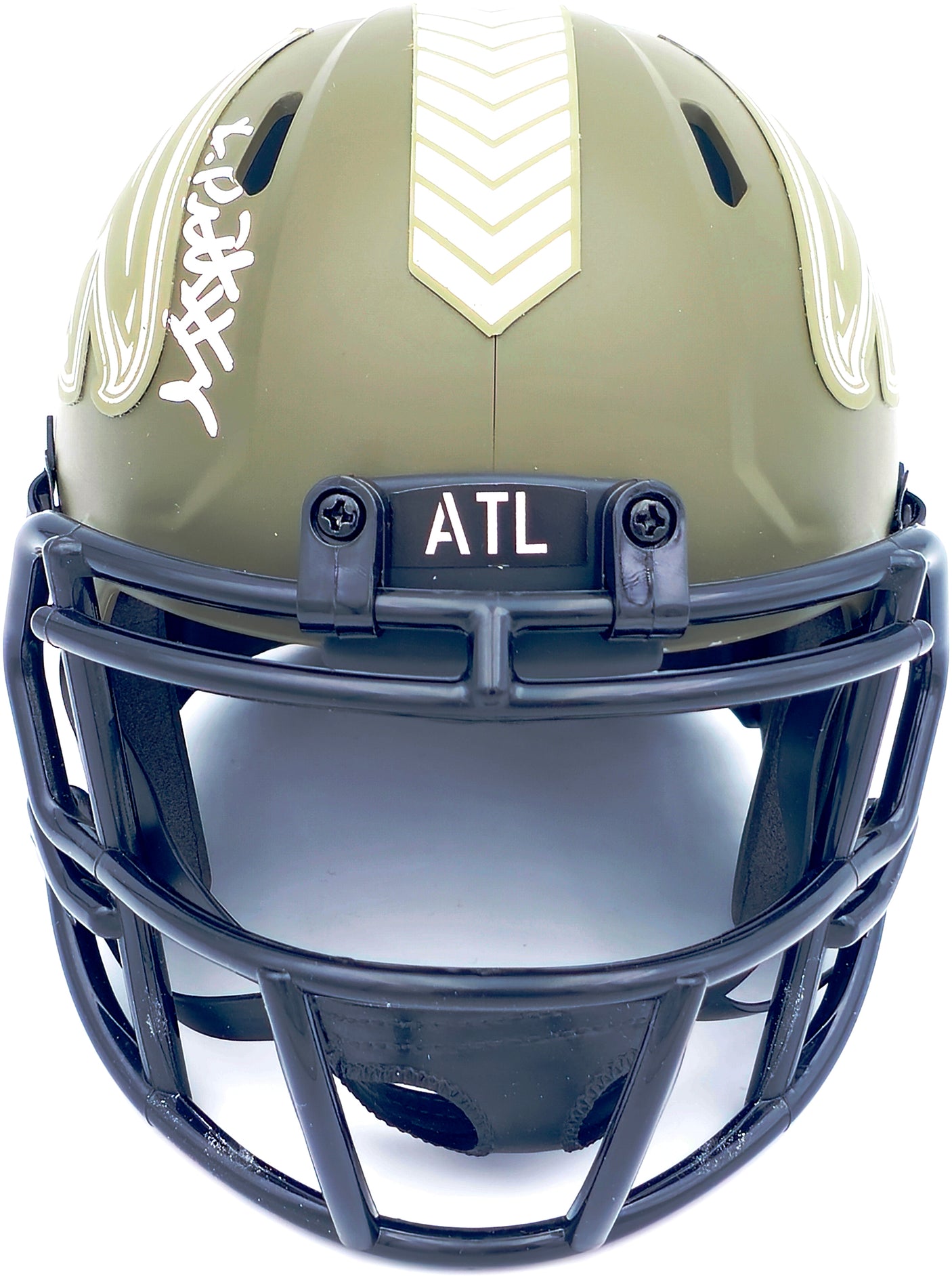 Kyle Pitts Autographed Atlanta Falcons Army Green Salute to Service Speed Mini Helmet Beckett BAS Witness Stock #230065