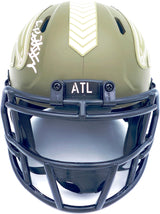 Kyle Pitts Autographed Atlanta Falcons Army Green Salute to Service Speed Mini Helmet Beckett BAS Witness Stock #230065