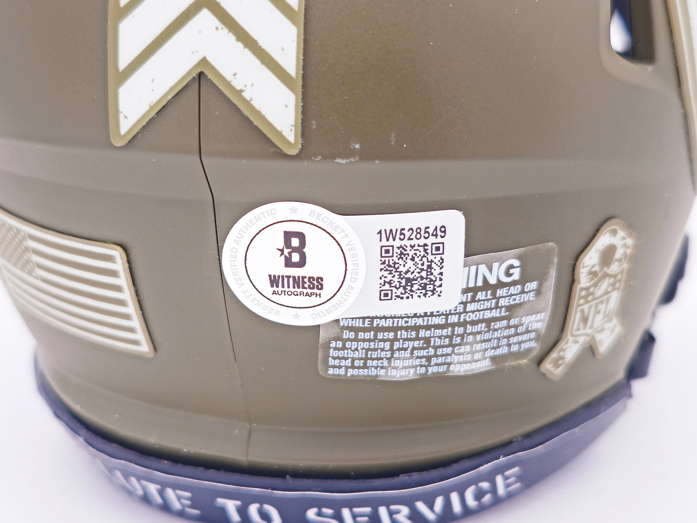 Kyle Pitts Autographed Atlanta Falcons Army Green Salute to Service Speed Mini Helmet Beckett BAS Witness Stock #230065
