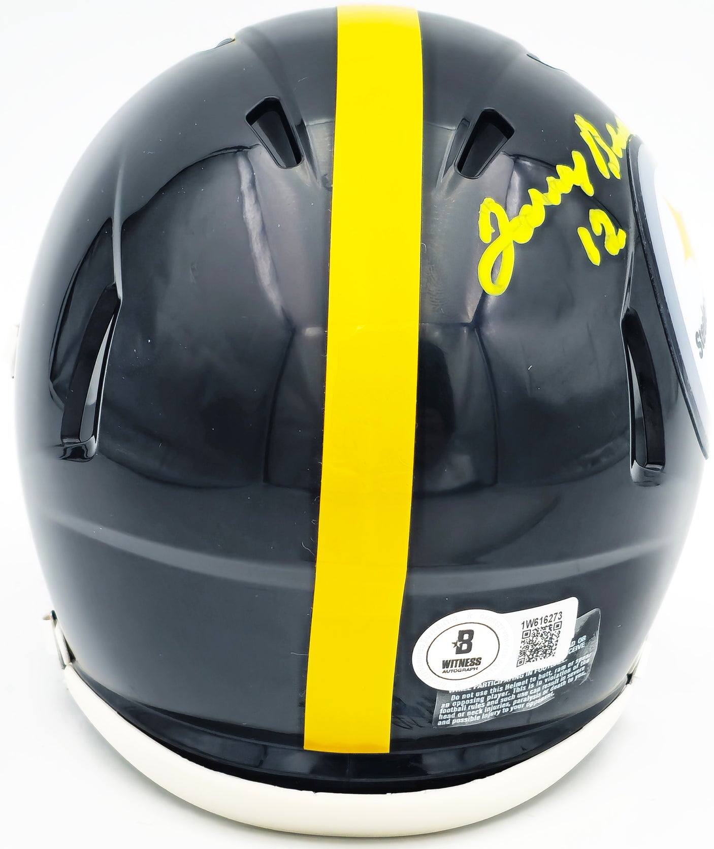 Terry Bradshaw Autographed Pittsburgh Steelers Black Speed Mini Helmet Beckett BAS Witness Stock #230085