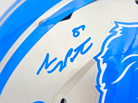 Sam LaPorta Autographed Detroit Lions Silver Full Size Replica Speed Helmet Beckett BAS Witness Stock #230024