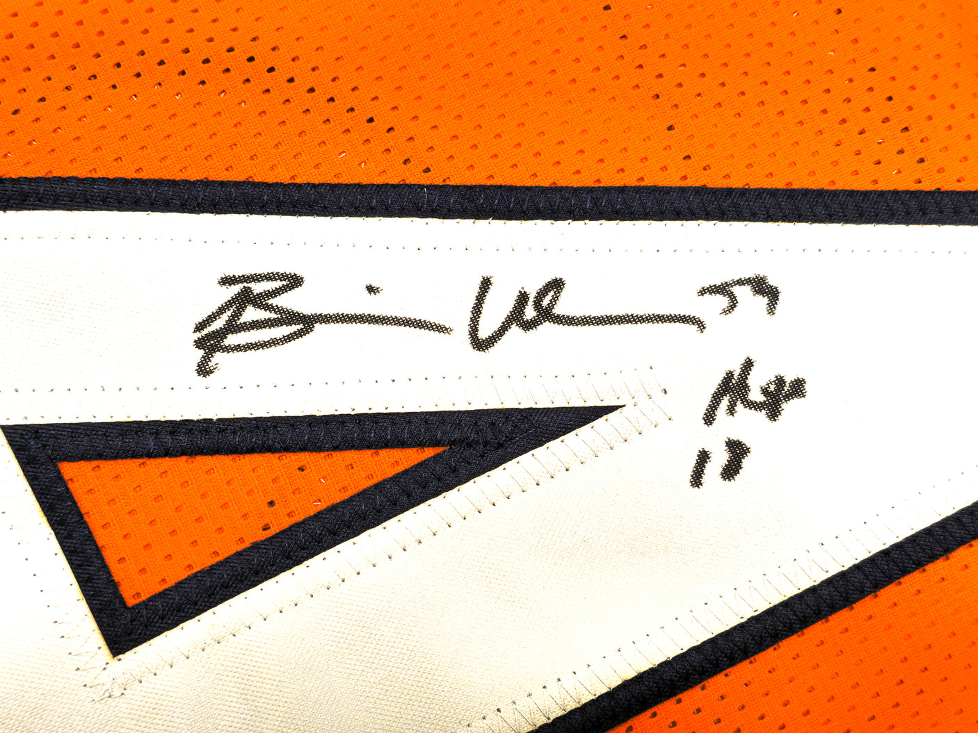 Chicago Bears Brian Urlacher Autographed Orange Jersey "HOF 18" Beckett BAS Witness Stock #230048
