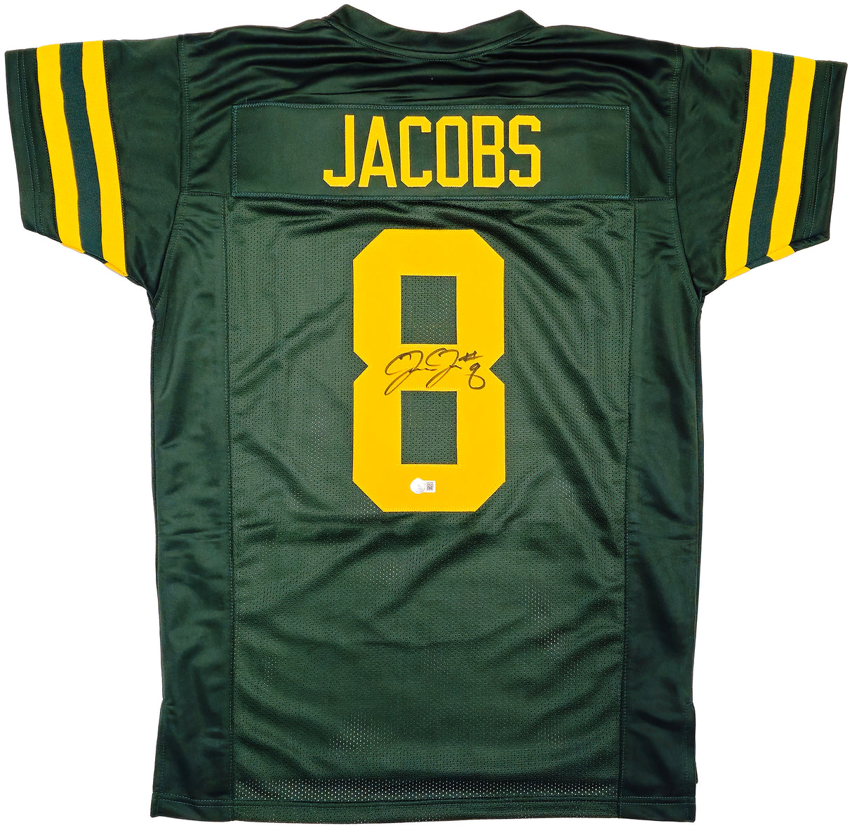 Green Bay Packers Josh Jacobs Autographed Green Throwback Jersey Beckett BAS Witness Stock #230044