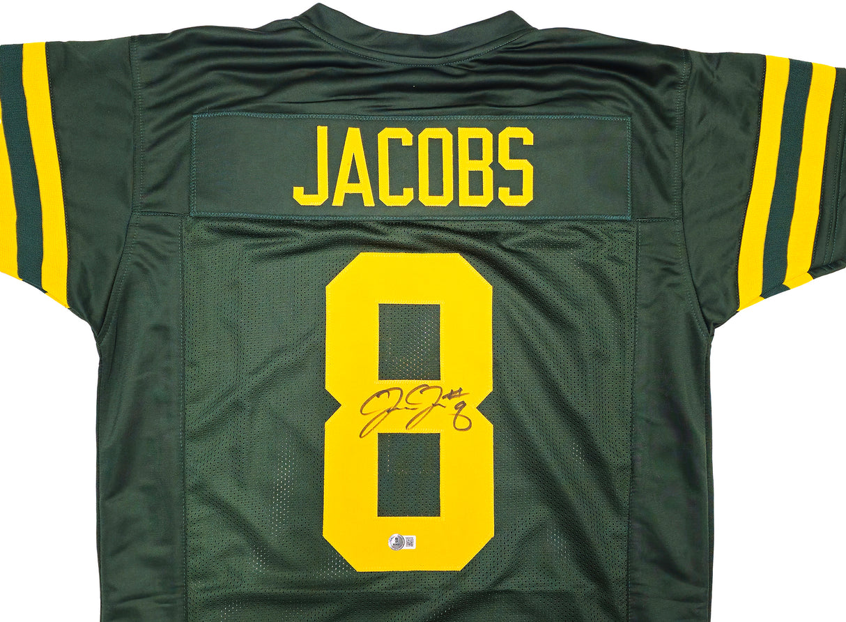 Green Bay Packers Josh Jacobs Autographed Green Throwback Jersey Beckett BAS Witness Stock #230044