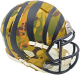 Ja'Marr Chase Autographed Cincinnati Bengals Camo Speed Mini Helmet Beckett BAS Witness Stock #230117