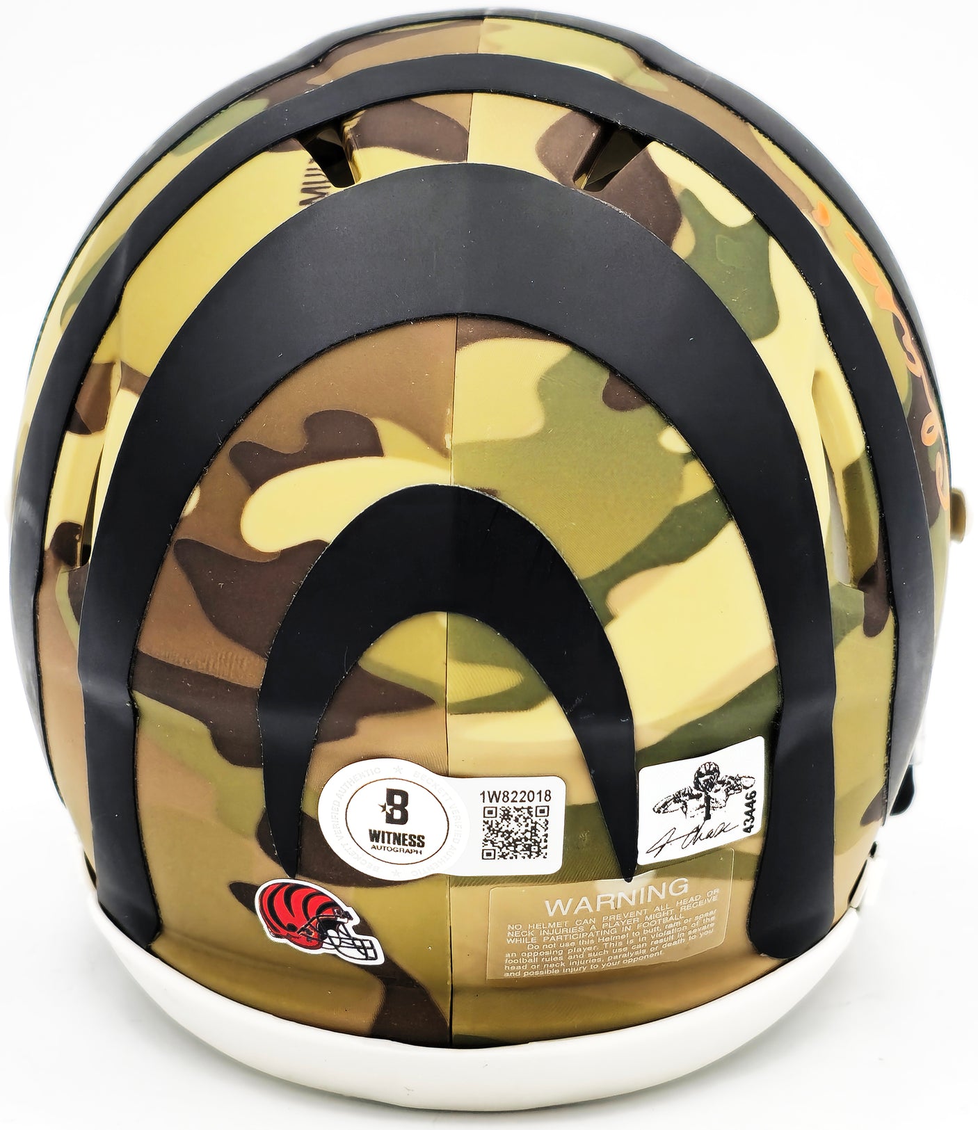 Ja'Marr Chase Autographed Cincinnati Bengals Camo Speed Mini Helmet Beckett BAS Witness Stock #230117