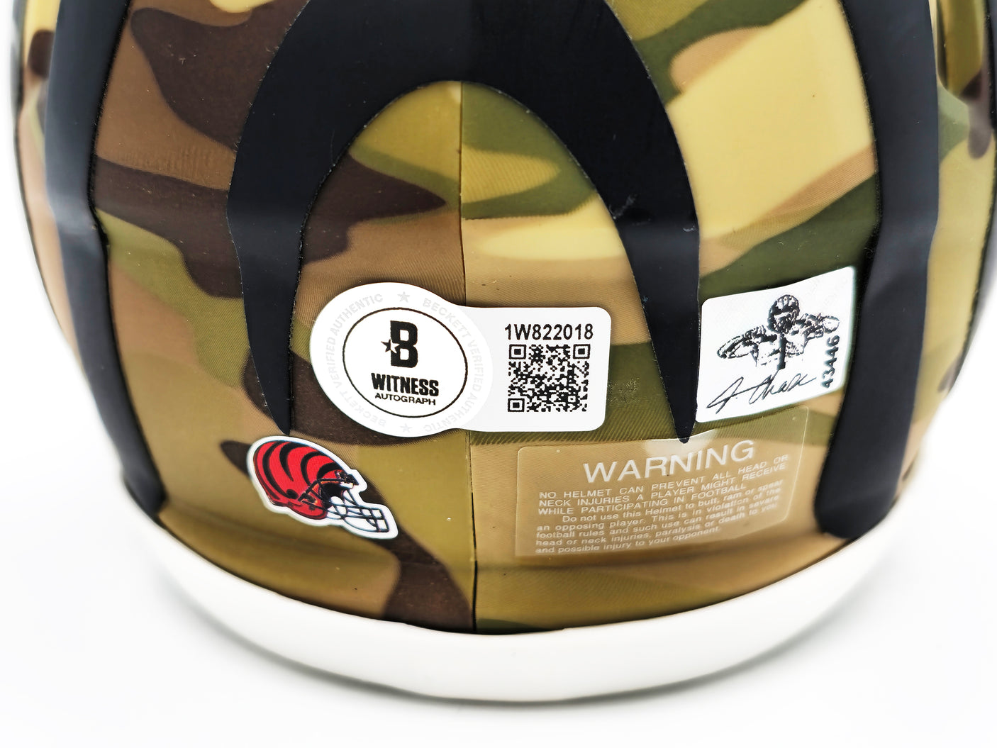 Ja'Marr Chase Autographed Cincinnati Bengals Camo Speed Mini Helmet Beckett BAS Witness Stock #230117