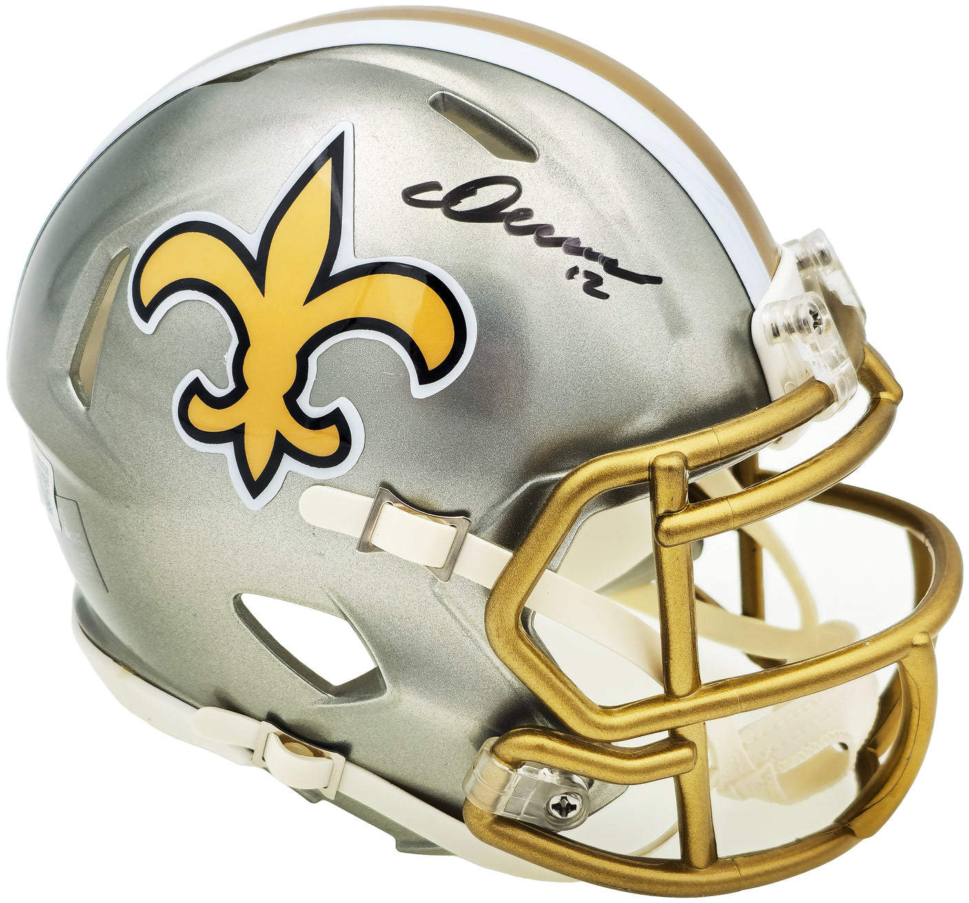 Chris Olave Autographed New Orleans Saints Flash Gray Speed Mini Helmet Beckett BAS Witness Stock #230111