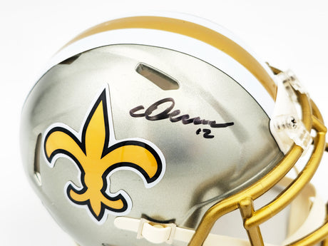 Chris Olave Autographed New Orleans Saints Flash Gray Speed Mini Helmet Beckett BAS Witness Stock #230111