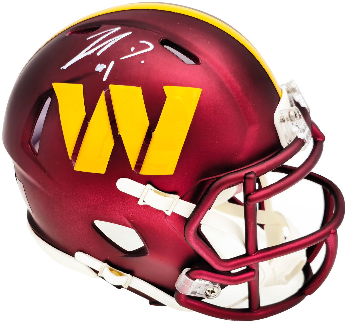 Jahan Dotson Autographed Washington Commanders Maroon Speed Mini Helmet Beckett BAS Witness Stock #230113