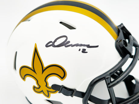 Chris Olave Autographed New Orleans Saints Lunar Eclipse White Speed Mini Helmet Beckett BAS Witness Stock #230112