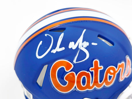 Urban Meyer Autographed Florida Gators Blue Speed Mini Helmet Beckett BAS Witness Stock #230115