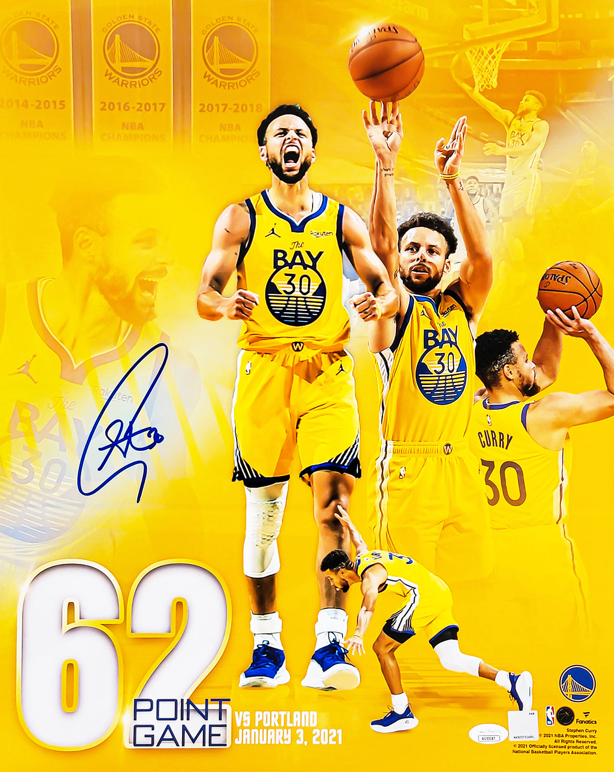 Stephen Curry Autographed Framed 16x20 Photo Golden State Warriors 62 Point Game JSA Stock #243012