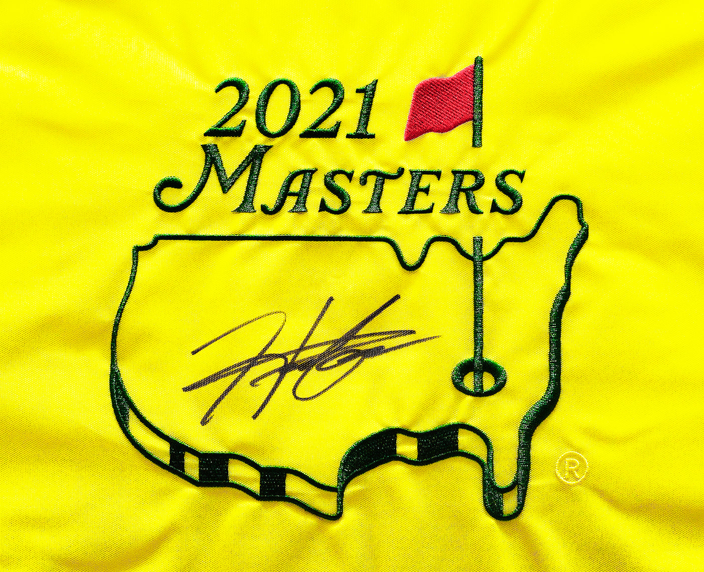 Hideki Matsuyama Autographed Framed 2021 Masters Golf Pin Flag Winner Beckett BAS QR Stock #243015