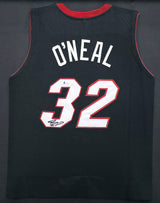 Miami Heat Shaquille O'Neal Autographed Framed Black Jersey Beckett BAS Witness Stock #243018