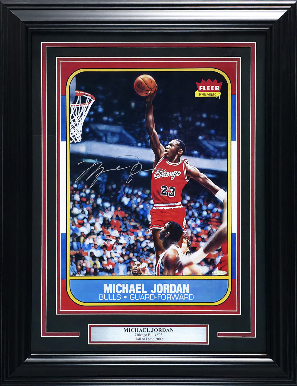 Michael Jordan Autographed Framed 1986 Fleer Rookie Card #57 Blow Up Poster Chicago Bulls UDA Holo #BAM307260