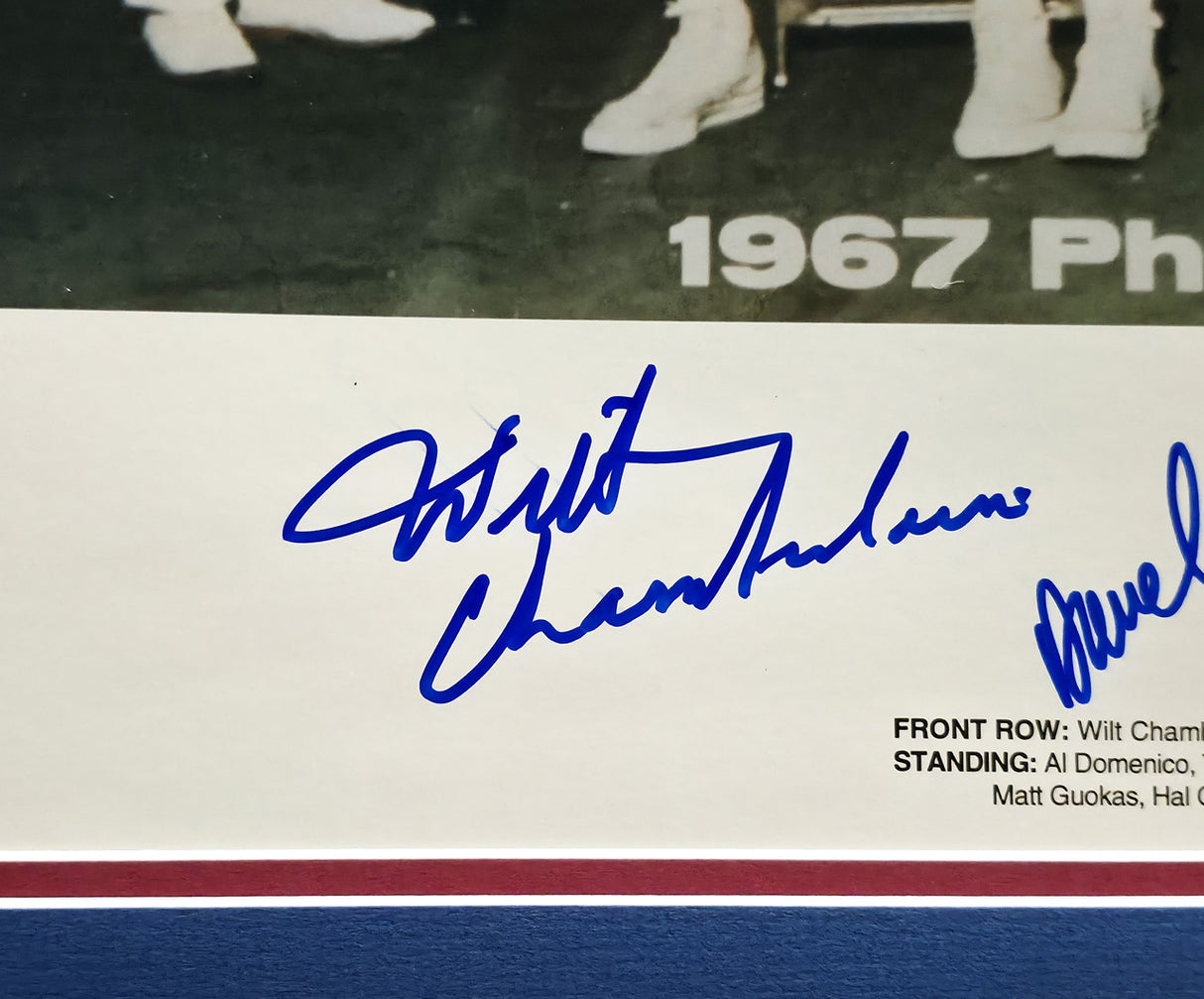 1967 Philadelphia 76ers Team Autographed Framed 16x20 Photo With 12 Signatures Including Wilt Chamberlain Beckett BAS #AE31376