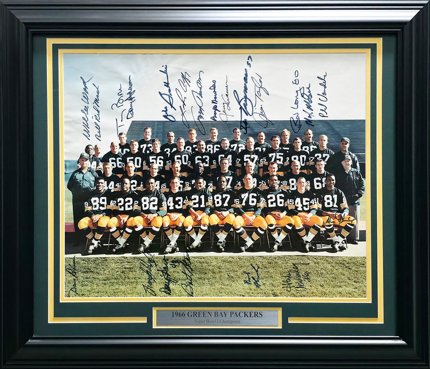 1966 Green Bay Packers Super Bowl I Champions Autographed Framed 16x20 Photo With 20 Signatures Including Bart Starr JSA #Z58083
