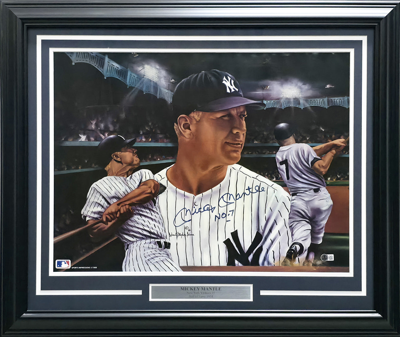 Mickey Mantle Autographed Framed 20x24 Lithograph Photo New York Yankees "No. 7" Beckett BAS #AE31350