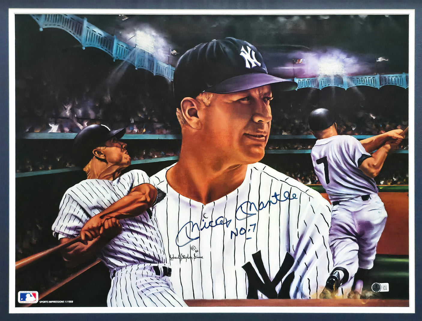 Mickey Mantle Autographed Framed 20x24 Lithograph Photo New York Yankees "No. 7" Beckett BAS #AE31350