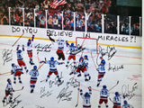 1980 Team USA Hockey Team Autographed Framed 26x32 Lithograph Photo "Do You Believe In Miracles?!" With 20 Signatures Including Herb Brooks Beckett BAS #AC40053