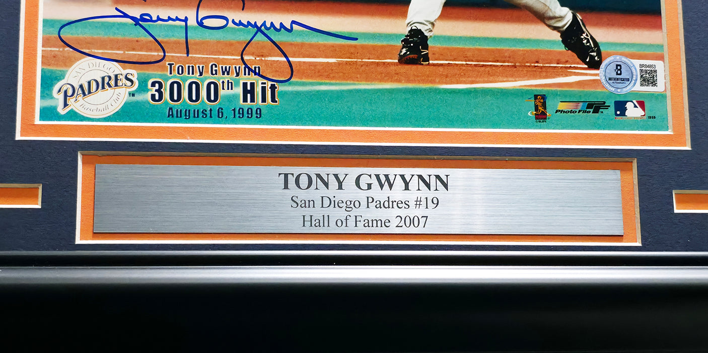 Tony Gwynn Autographed Framed 8x10 Photo San Diego Padres 3000th Hit Beckett BAS QR #BR84853