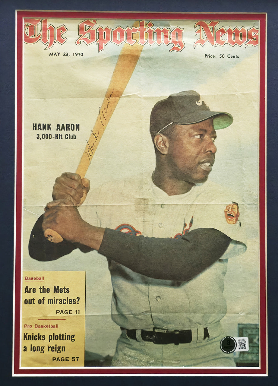 Hank Aaron Autographed Framed 10x14 'Sporting News' Magazine Cover Atlanta Braves Beckett BAS #AE31084