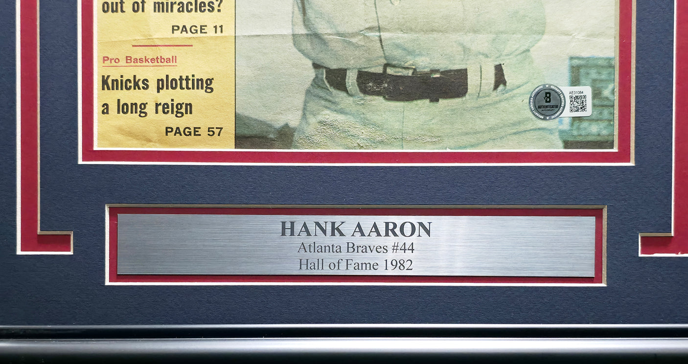 Hank Aaron Autographed Framed 10x14 'Sporting News' Magazine Cover Atlanta Braves Beckett BAS #AE31084