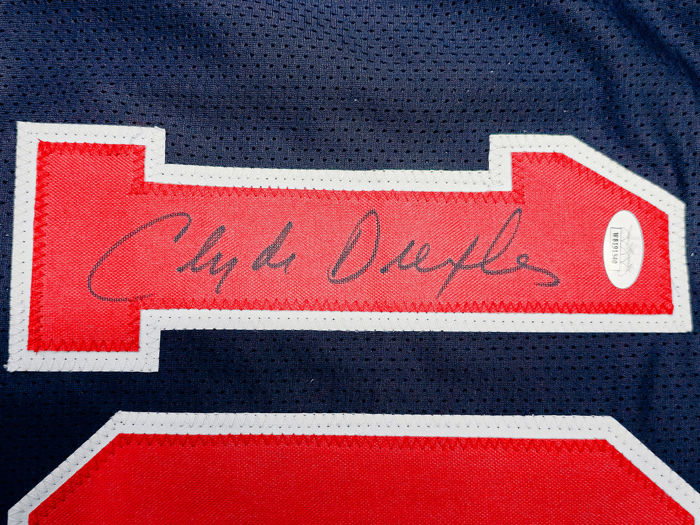 Team USA Clyde Drexler Autographed Blue Jersey JSA Stock #228812