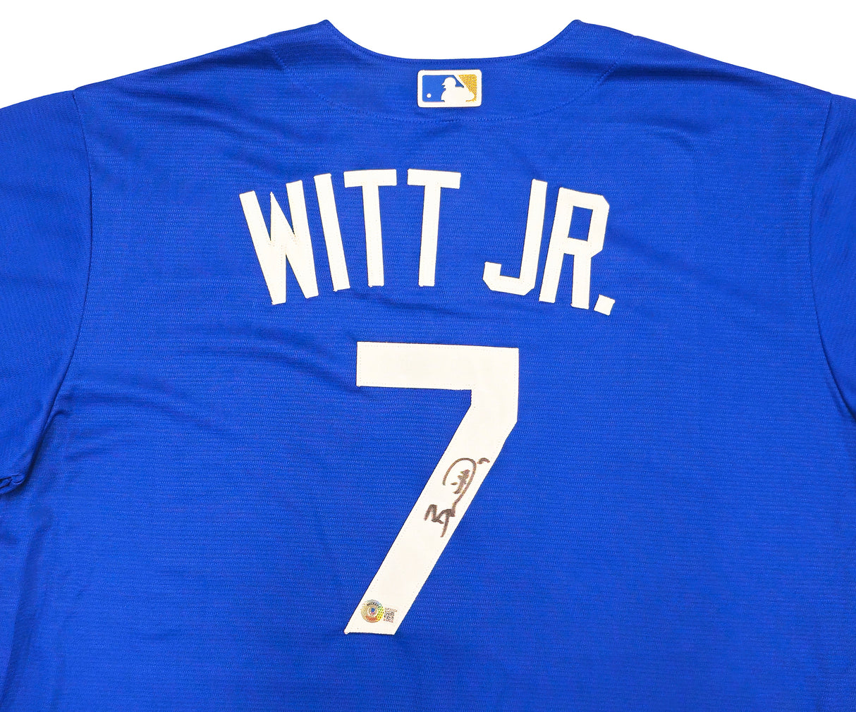 Kansas City Royals Bobby Witt Jr. Autographed Blue Nike Jersey Size XL Beckett BAS Witness Stock #228964