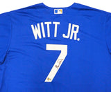Kansas City Royals Bobby Witt Jr. Autographed Blue Nike Jersey Size XL Beckett BAS Witness Stock #228964