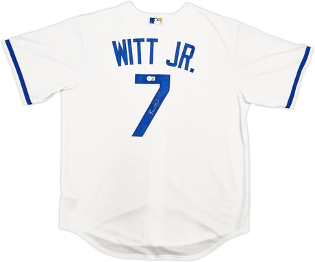 Kansas City Royals Bobby Witt Jr. Autographed White Nike Jersey Size L Beckett BAS Witness Stock #228961