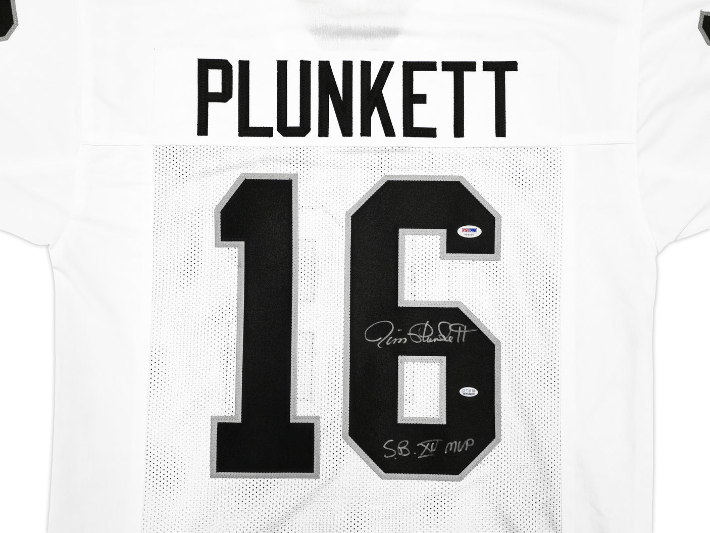 Oakland Raiders Jim Plunkett Autographed White Jersey "SB XV MVP" PSA/DNA Stock #229530