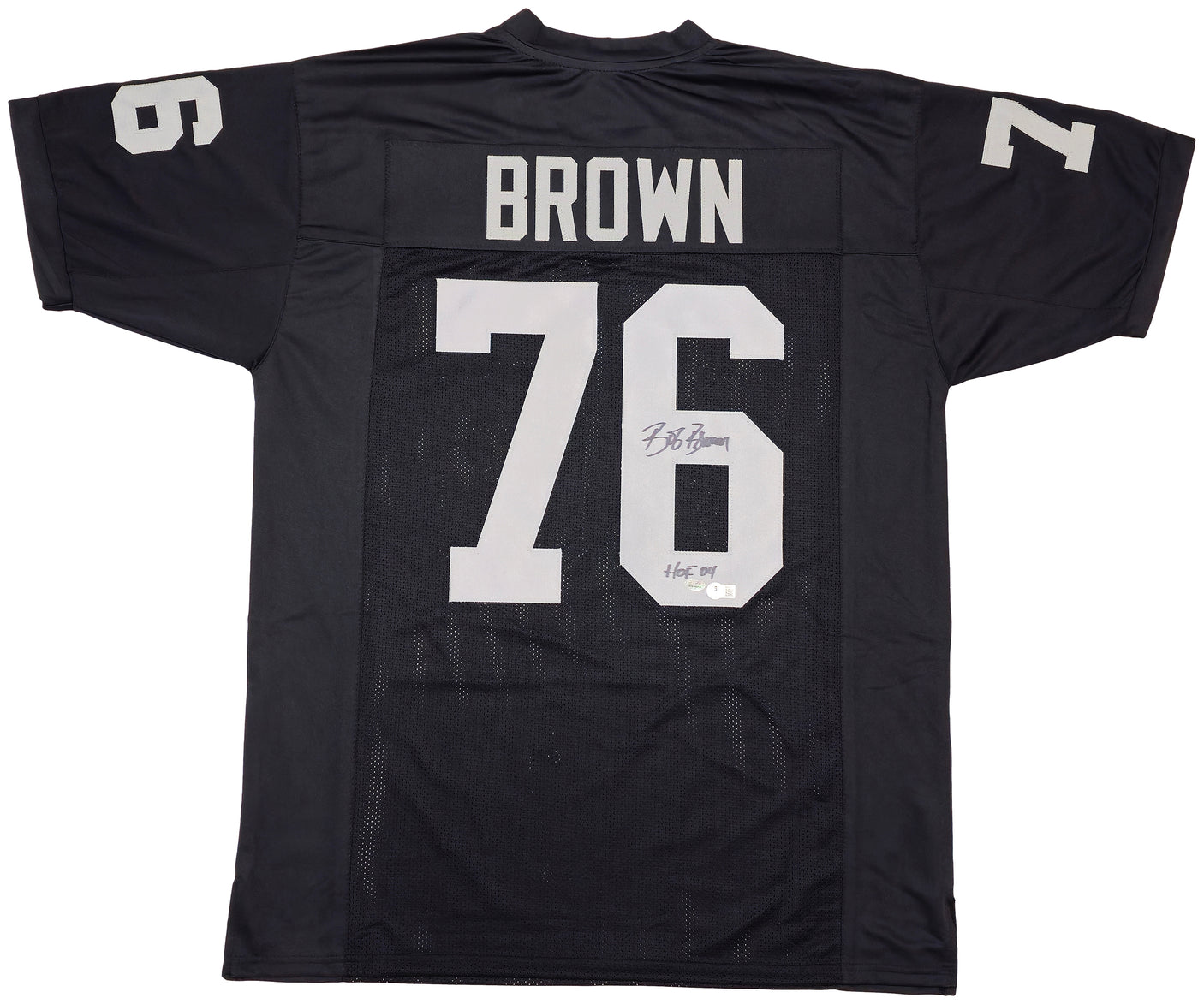 Oakland Raiders Bob Brown Autographed Black Jersey "HOF 04" Beckett BAS QR Stock #229533