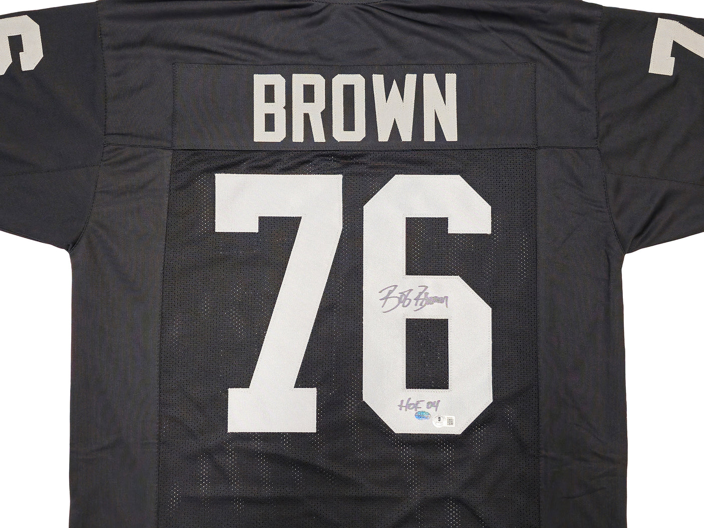 Oakland Raiders Bob Brown Autographed Black Jersey "HOF 04" Beckett BAS QR Stock #229533