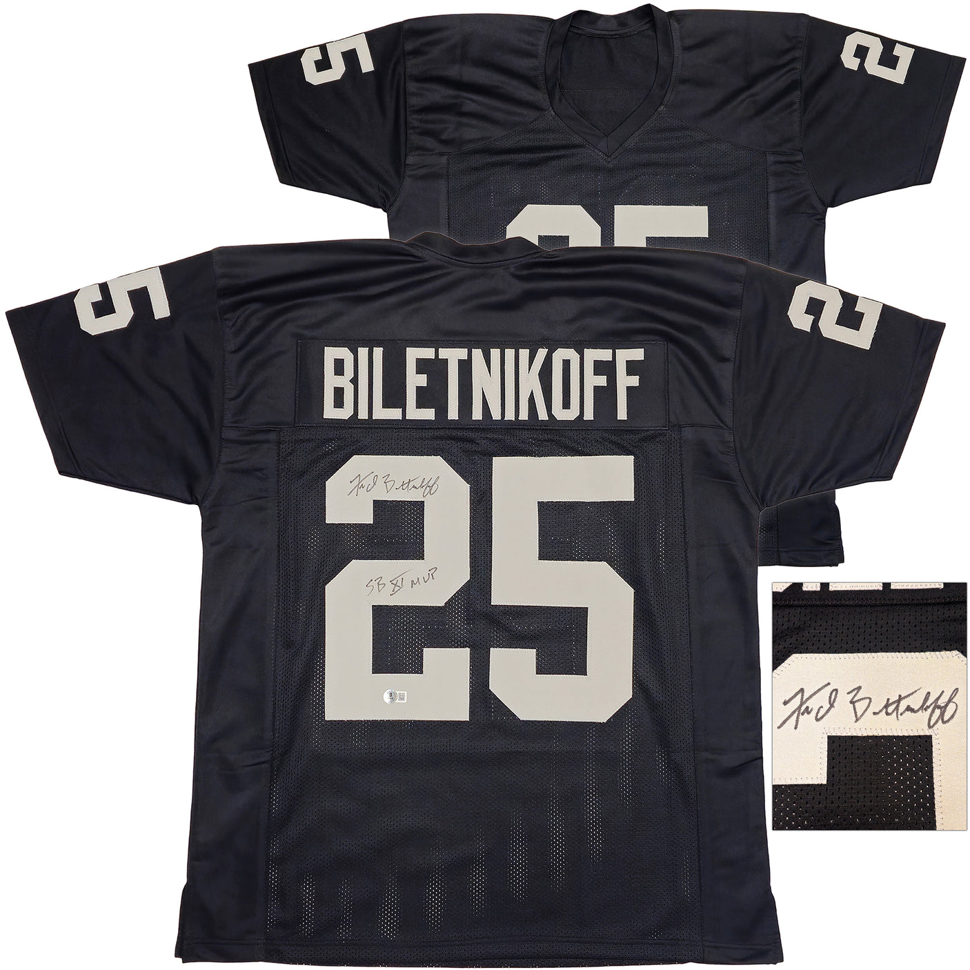 Oakland Raiders Fred Biletnikoff Autographed Black Jersey "SB XI MVP" Beckett BAS Witness Stock #230002