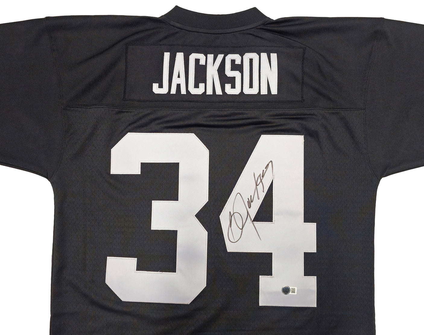 Oakland Raiders Bo Jackson Autographed Black Authentic Mitchell & Ness 1988 Throwback Jersey Size L Beckett BAS Witness Stock #230007