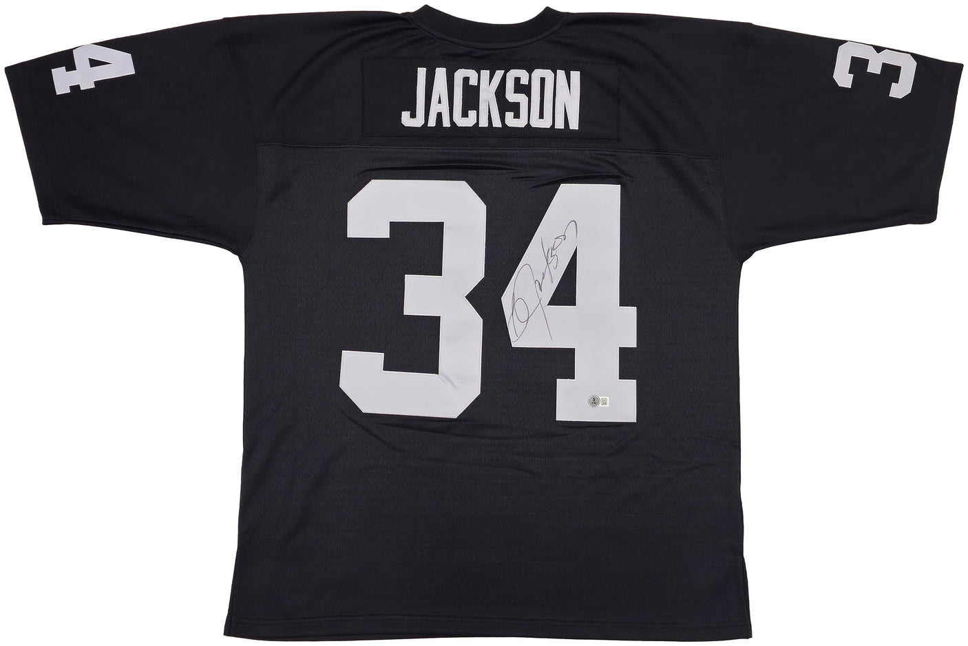 Oakland Raiders Bo Jackson Autographed Black Authentic Mitchell & Ness 1988 Throwback Jersey Size XL Beckett BAS Witness Stock #230006