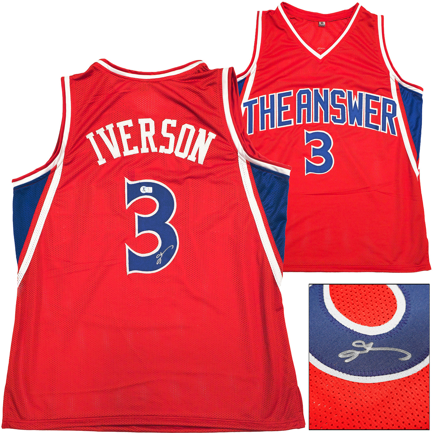 Philadelphia 76ers Allen Iverson Autographed Red Jersey Beckett BAS Witness Stock #230000