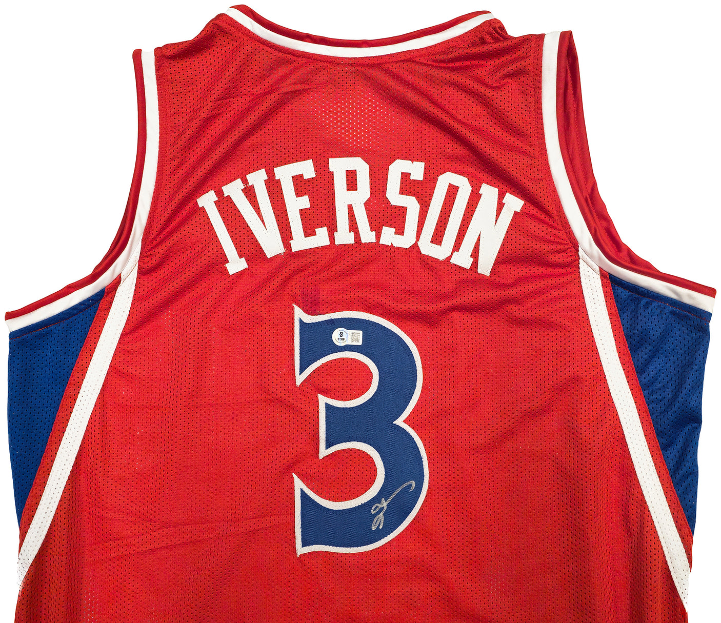 Philadelphia 76ers Allen Iverson Autographed Red Jersey Beckett BAS Witness Stock #230000