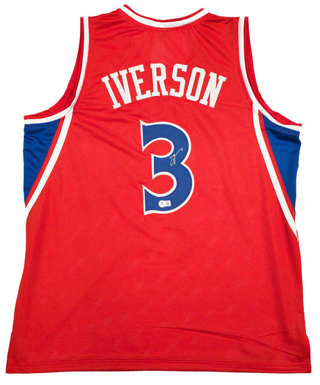 Philadelphia 76ers Allen Iverson Autographed Red Jersey Beckett BAS Witness Stock #229999